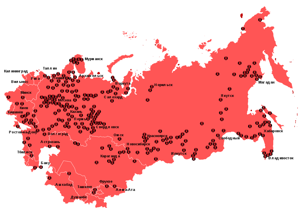 mapa Gulag 1923 - 1961